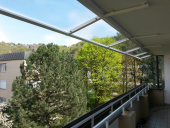 Polycarbonat-Balkonvordach aus 10mm PC kratzfest, 500/700mm; Länge: 6x1500mm, inkl. Metallkonstruktion pulverbeschichtet